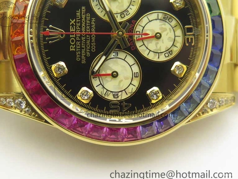 MiroTime 0307 Daytona 116589RBOW YG Rainbow Crystal BLF Best Edition Black Dial on YG Bracelet A ZeroBulk 3352